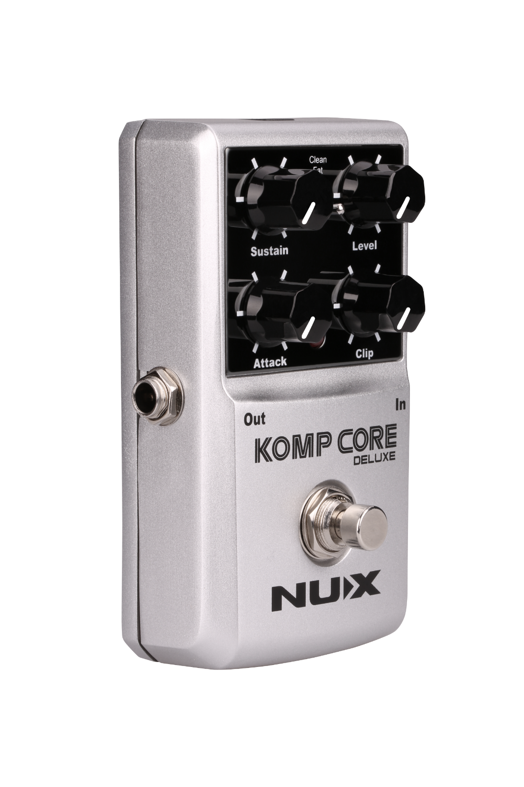 NUX Komp Core Deluxe compressor pedal — footswitch and control detail