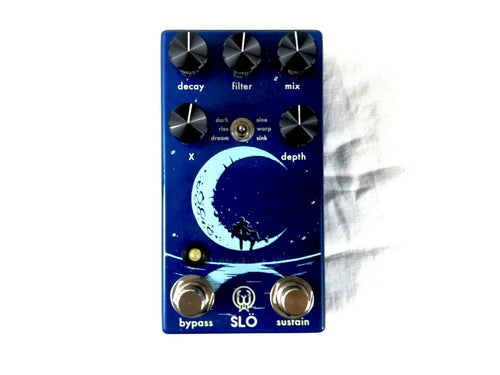 Walrus Audio Slö Multi Texture Reverb Pedal — blue enclosure with crescent moon artwork, bypass and sustain switches