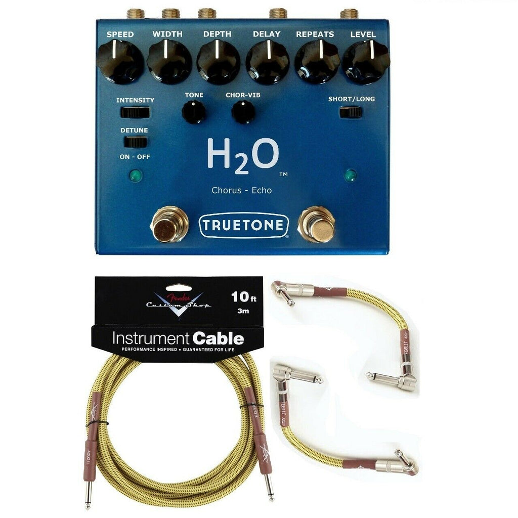 Truetone V3 H2O blue chorus echo pedal with free Fender Tweed cables