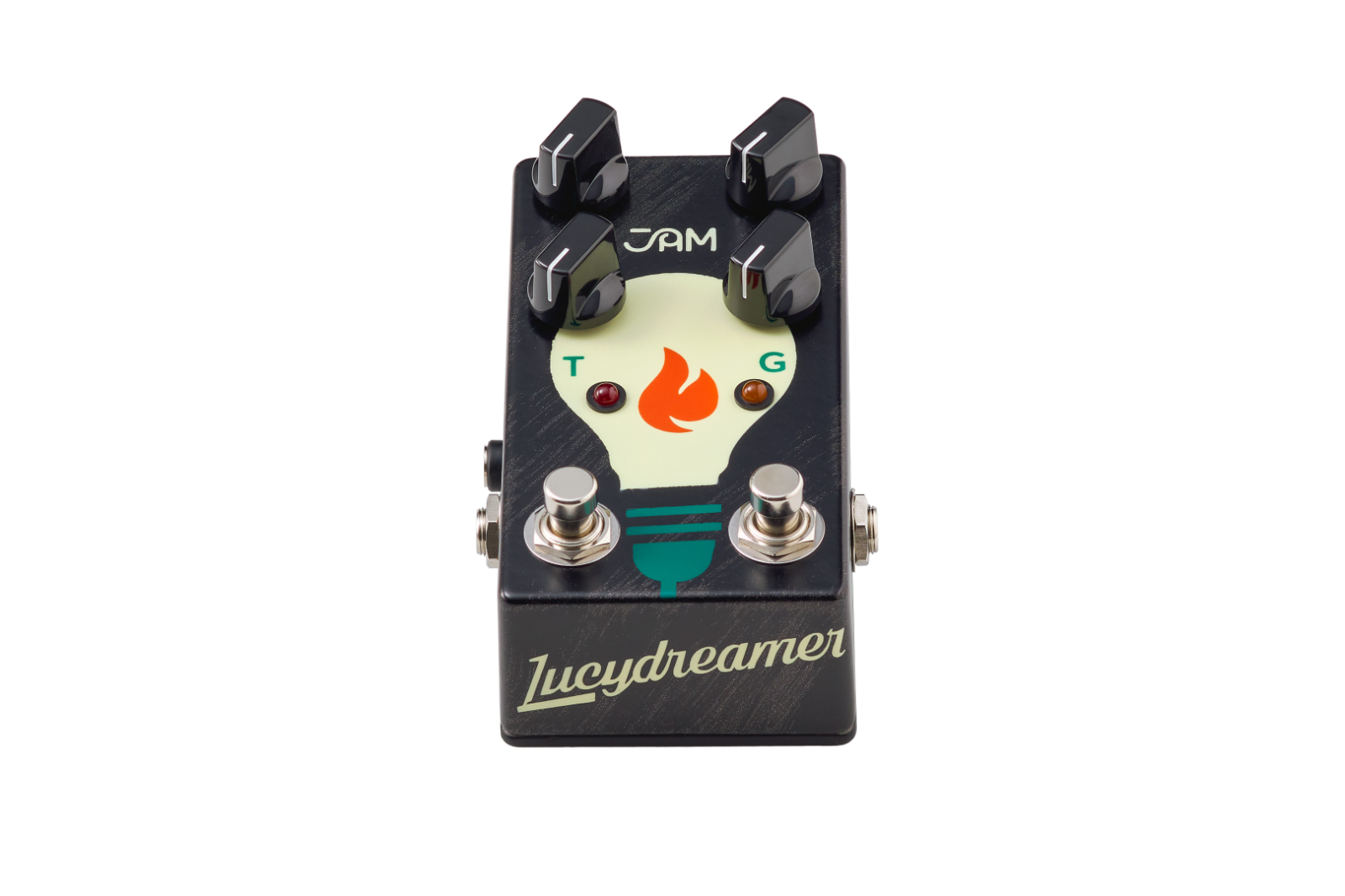 JAM Pedals Lucydreamer Bass overdrive pedal — black enclosure, front view