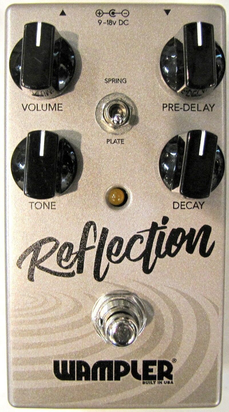 Used Wampler Reflection reverb pedal, silver enclosure, top control view