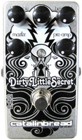 Catalinbread Dirty Little Secret MKIII overdrive pedal — silver enclosure, black graphics, five knobs, top view
