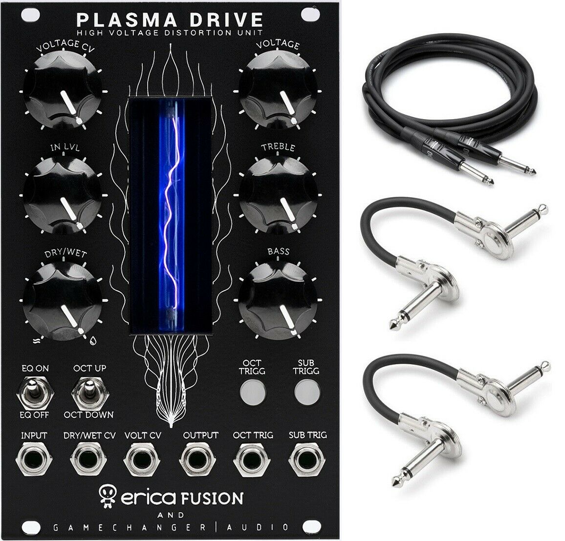 Gamechanger Audio Plasma Drive eurorack module — black faceplate with included cables