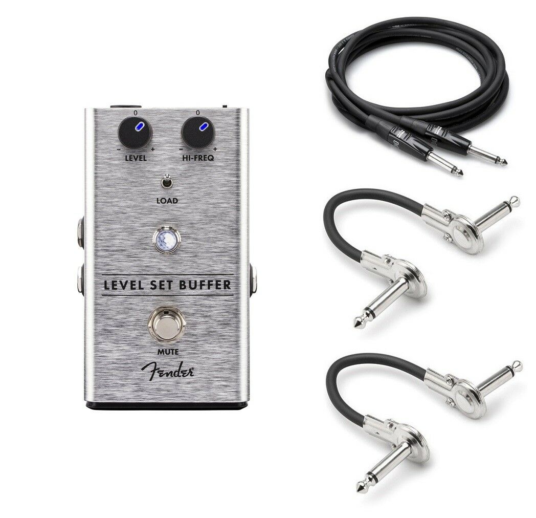 Fender Level Set Buffer Guitar Pedal - Silver Anodized Aluminum with Hosa Cables Bundle