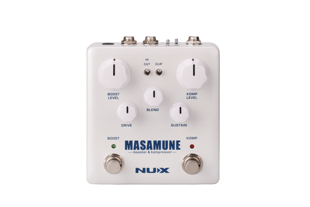 NUX Masamune NBK-5 boost and compressor pedal - white enclosure, top view