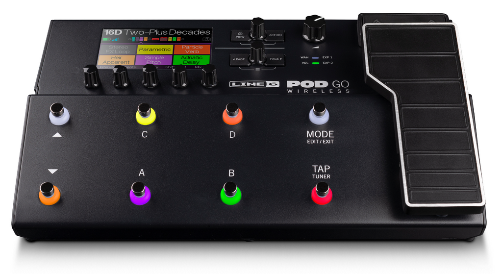 New Line 6 POD Go Wireless amp modeler angled view with expression pedal, black
