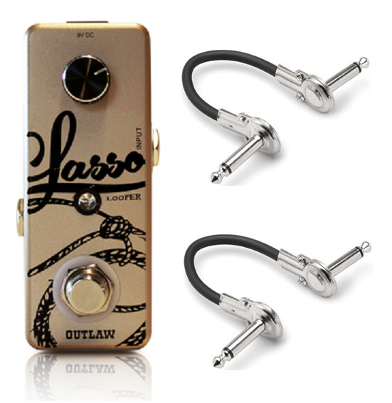 Outlaw Effects Lasso Looper guitar pedal — gold mini looper with two included Hosa patch cables