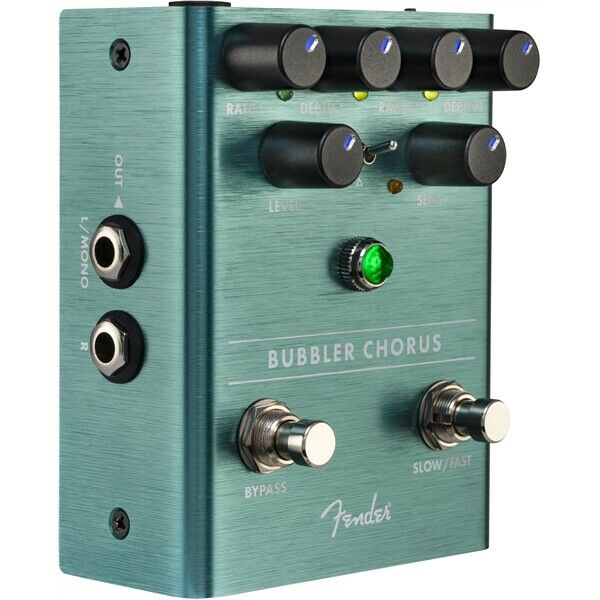 Fender Bubbler analog chorus pedal — detail view of controls and LED