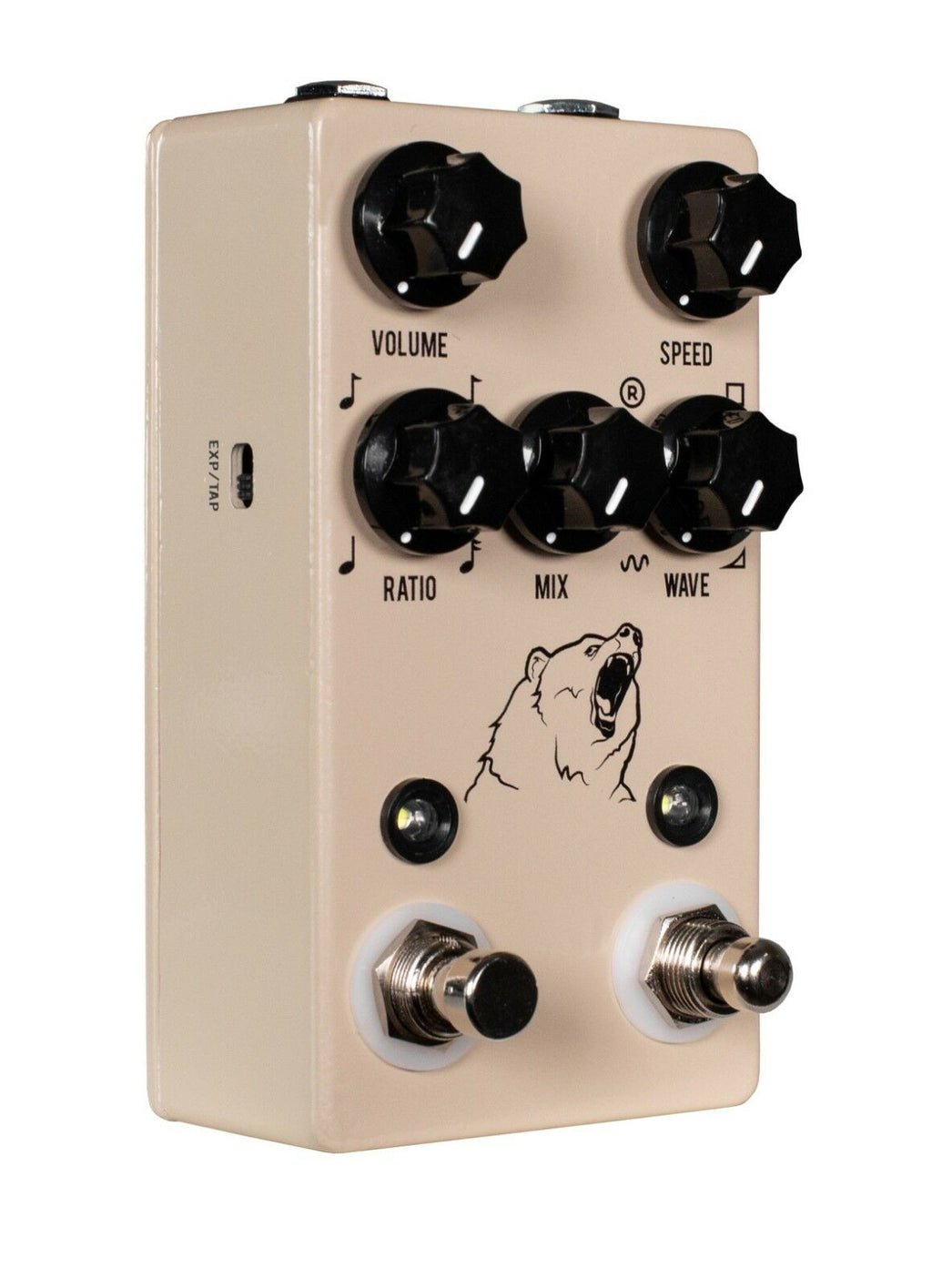 JHS Kodiak Tremolo pedal side view with input and output jacks