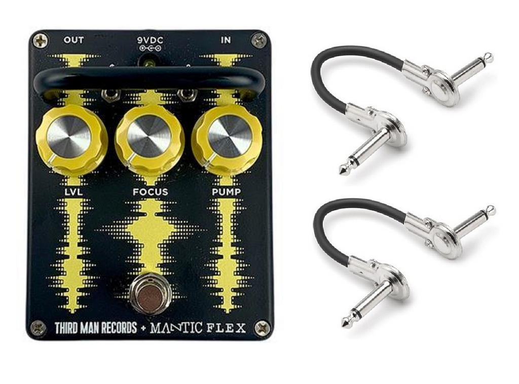 Mantic Flex Third Man Records black synth fuzz pedal with included Hosa patch cables