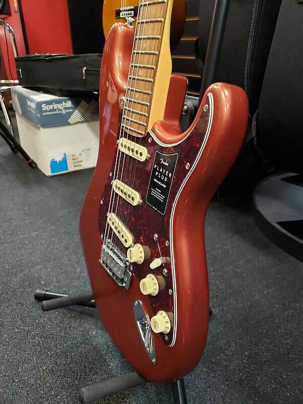 Fender Player Plus Stratocaster electric guitar — maple neck and headstock