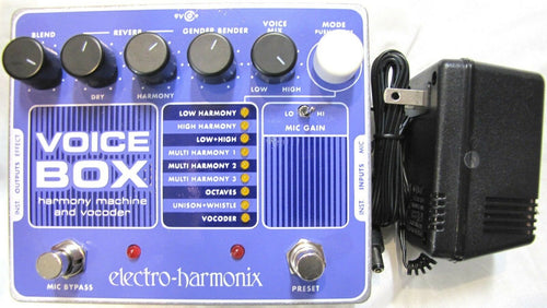 Electro-Harmonix Voice Box vocal harmony and vocoder pedal - blue enclosure with power supply