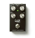 J Rockett The Dude V2 overdrive pedal — black enclosure, top view with four silver knobs