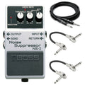 New Boss NS-2 Noise Suppressor pedal, silver, with patch cables and guitar cable