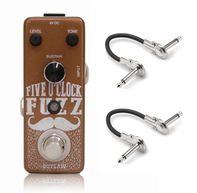Outlaw Effects Five O'Clock Fuzz — brown copper enclosure with two patch cables