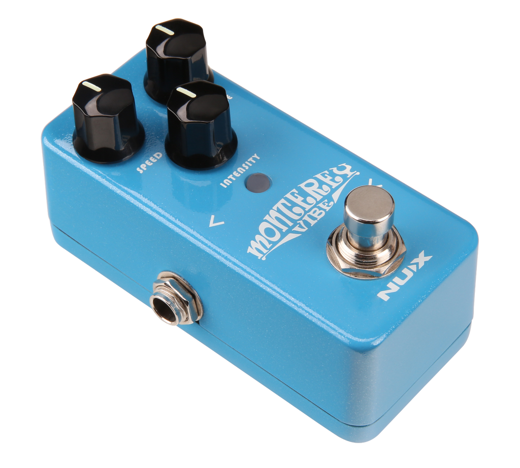 NUX Monterey Vibe NCH-1 uni-vibe pedal — angled view of blue enclosure