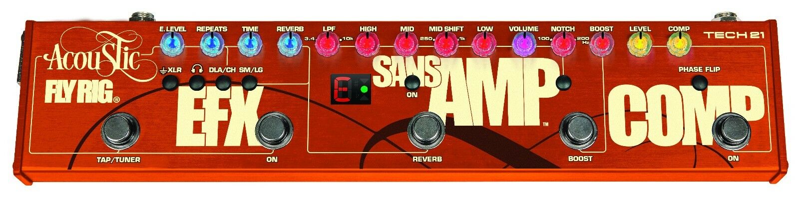 Tech 21 Acoustic Fly Rig SansAmp — red enclosure top control view