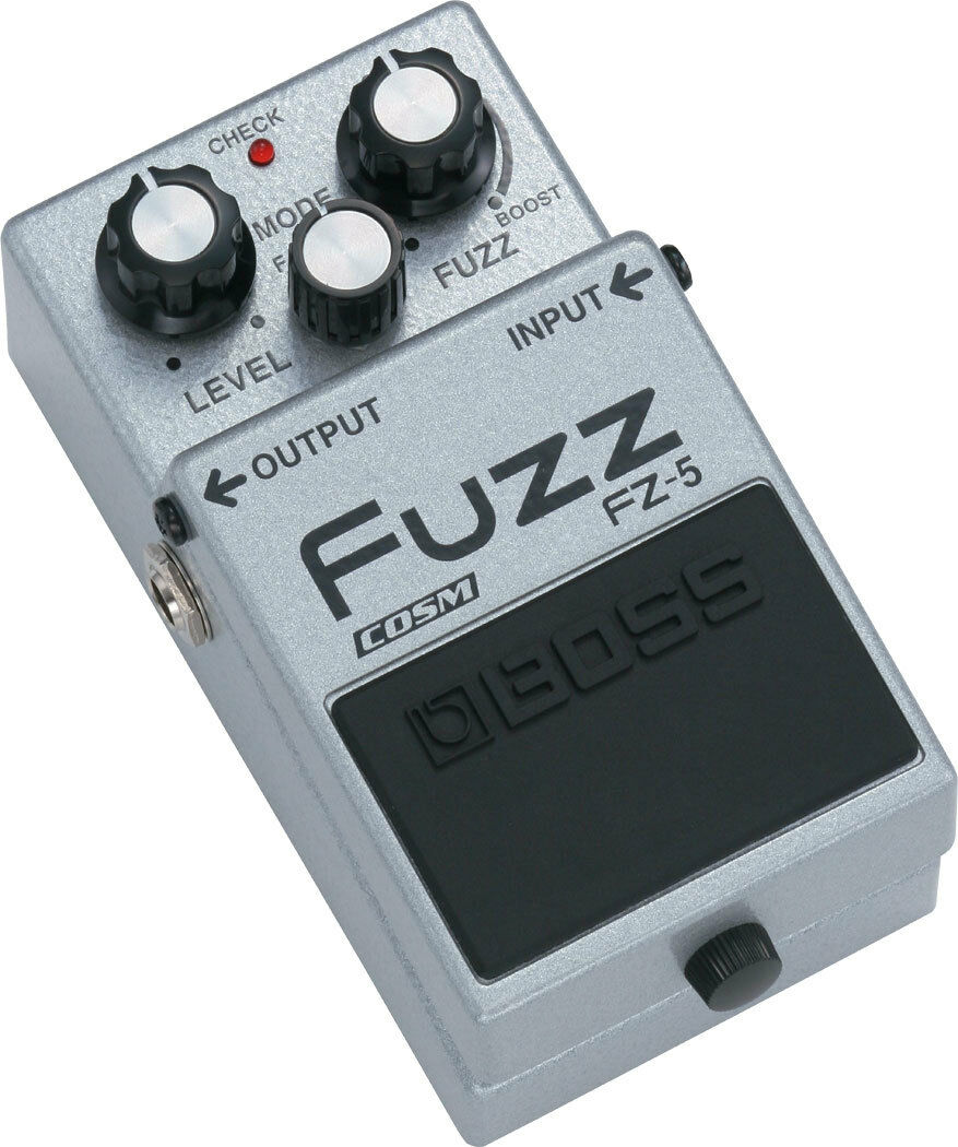 Boss FZ-5 Fuzz pedal - silver enclosure, top angled view
