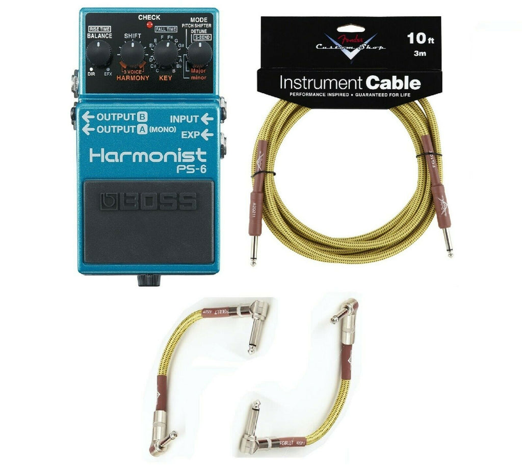 Boss PS-6 Harmonist pitch shifter pedal — blue enclosure with instrument and patch cables