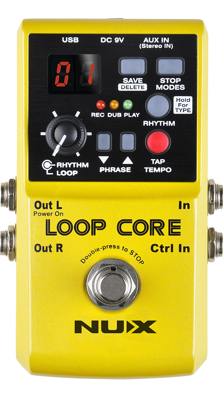 NUX Loop Core looper pedal - yellow enclosure, top view