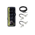 Mooer 002 UK Gold 900 micro preamp pedal — black and green enclosure with cables