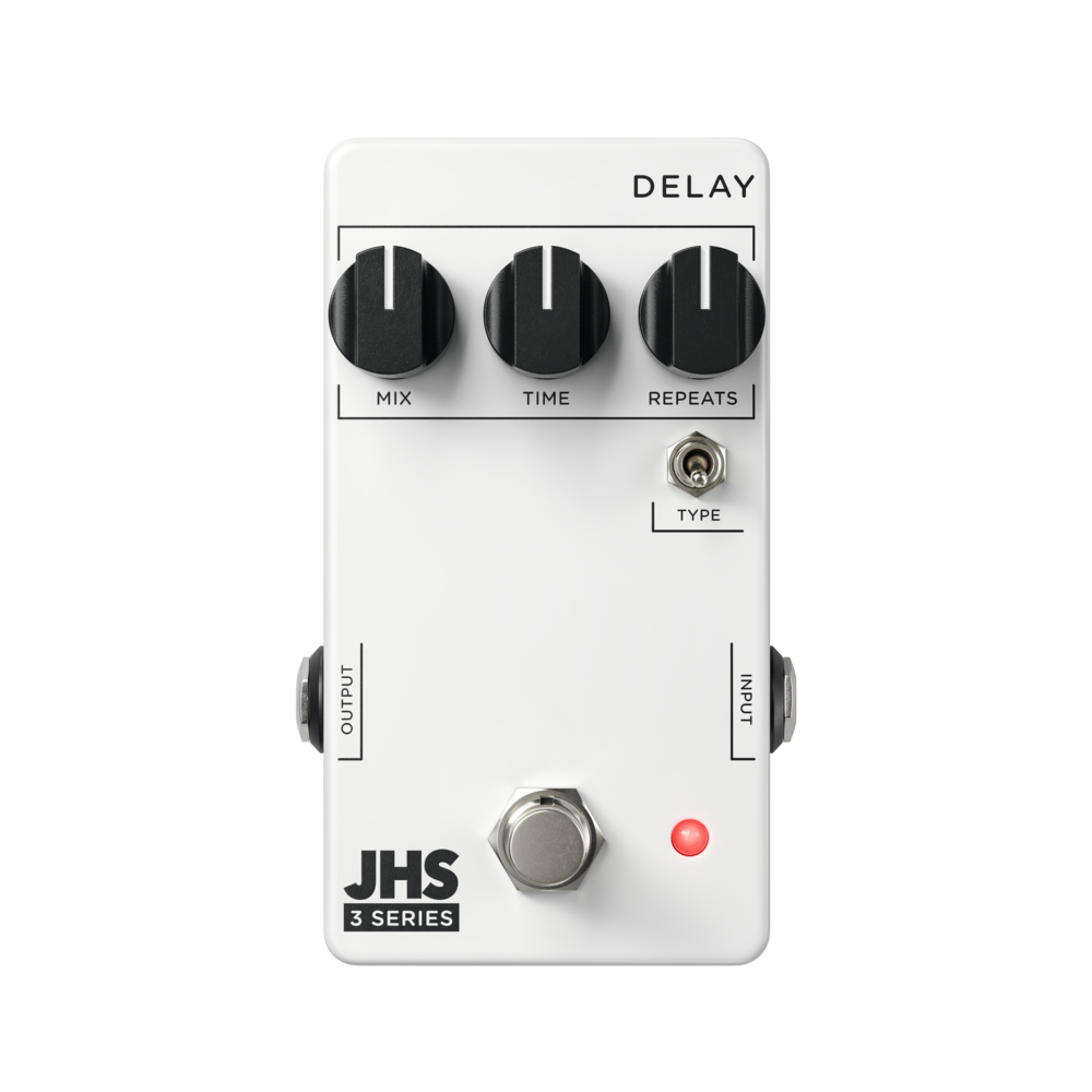 JHS 3 Series Delay pedal in white with mix, time, repeats knobs and type toggle