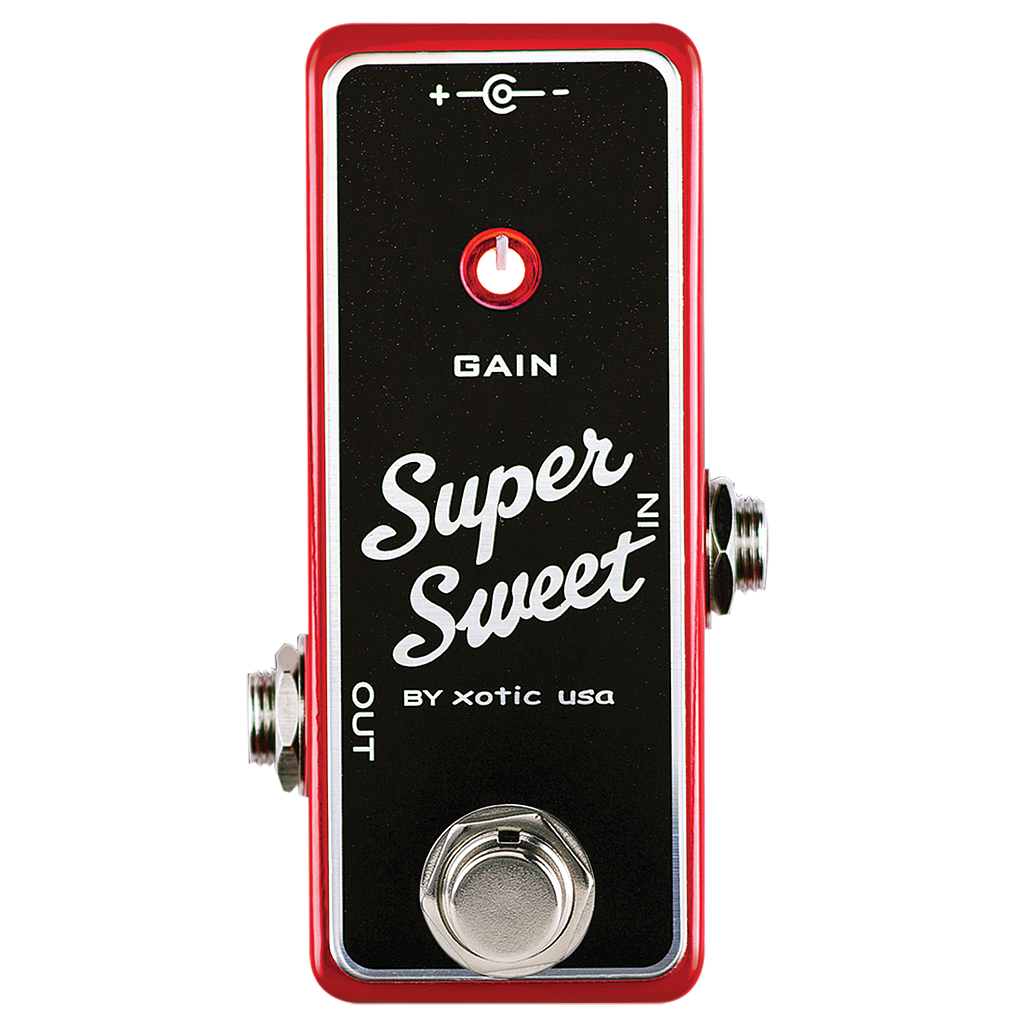 Xotic SSB Super Sweet Booster pedal — red and black enclosure front view