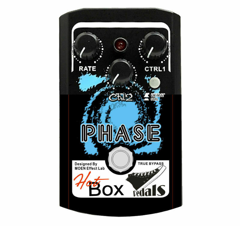 Hot Box HB-PH Phaser pedal — front of black & blue enclosure, RATE and CTRL knobs