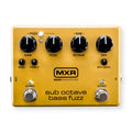 MXR M287 Sub Octave Bass Fuzz — gold enclosure dual-footswitch, top view