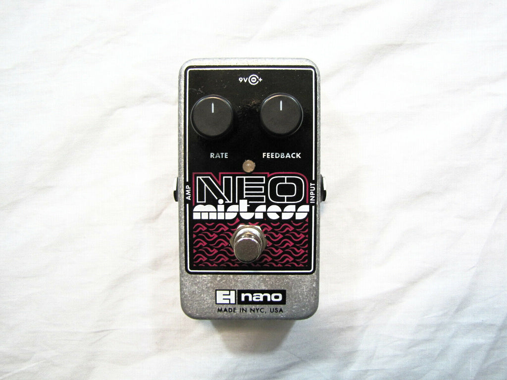 Electro-Harmonix Neo Mistress flanger pedal — silver enclosure, black top plate