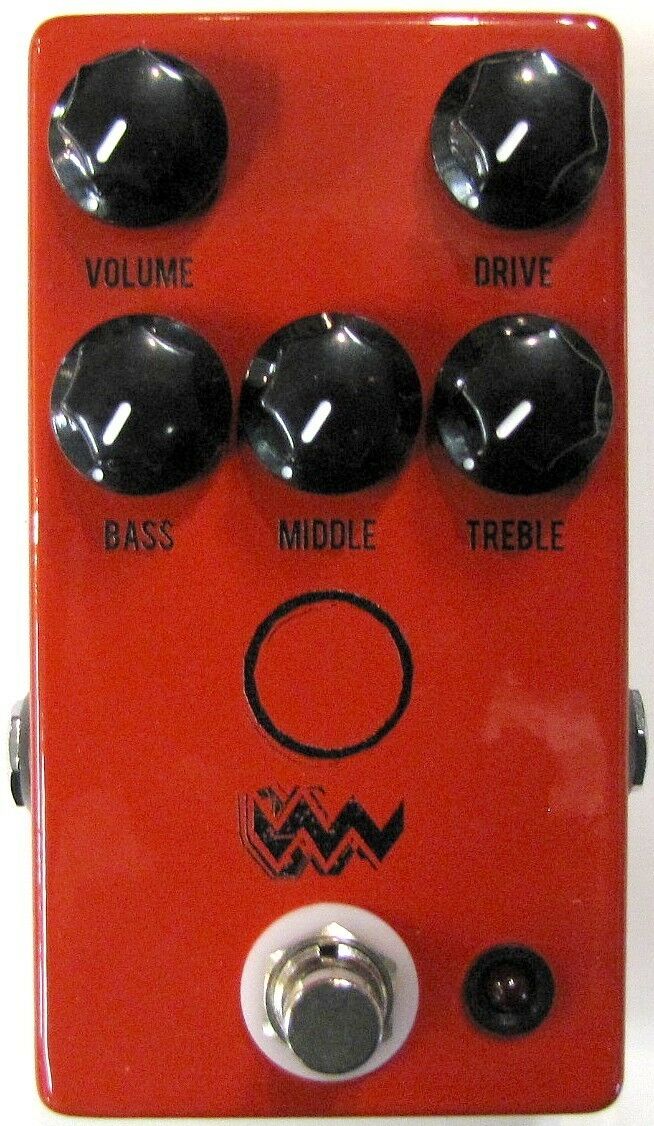 JHS Angry Charlie V3 overdrive distortion pedal — red enclosure, top view