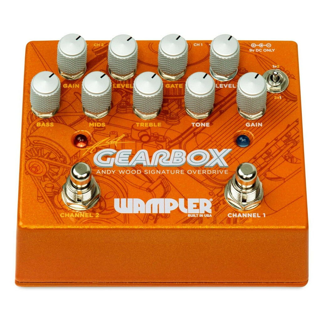 Wampler Gearbox Andy Wood dual overdrive pedal — channel knobs detail