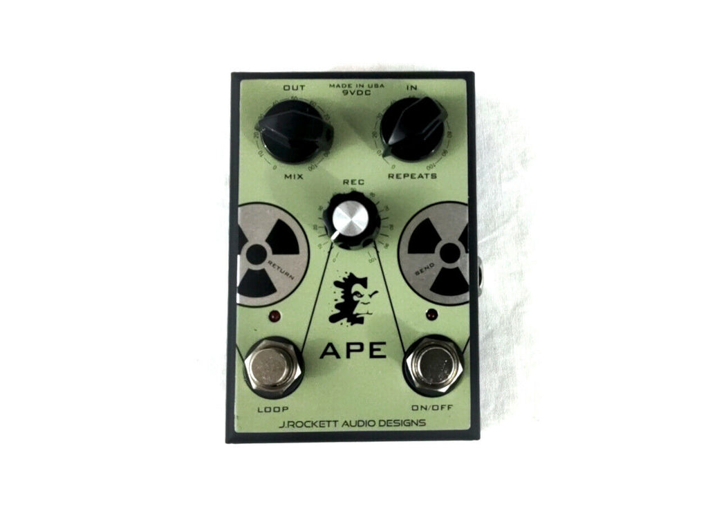 J Rockett APE Analog Preamp Experiment pedal — front view green enclosure