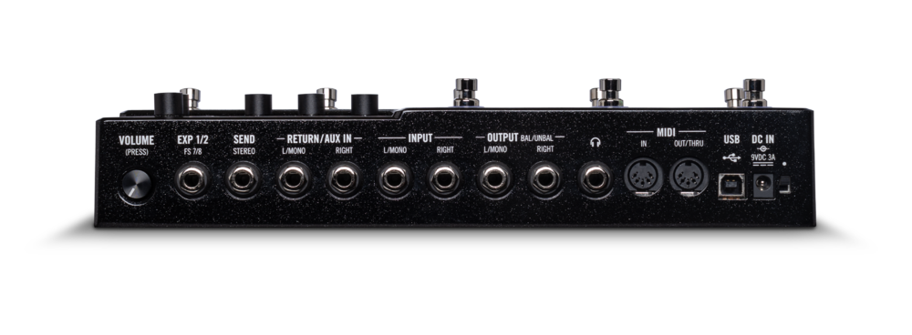 Line 6 HX Stomp XL side view of compact black multi-effects processor