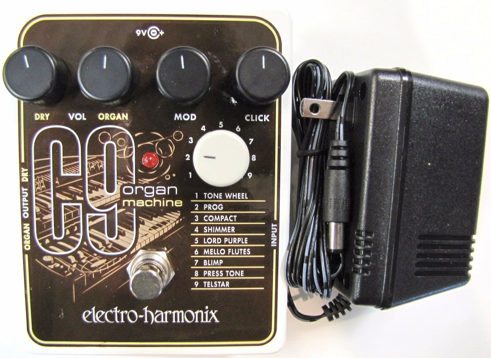 Electro-Harmonix C9 Organ Machine pedal - white enclosure with power adapter
