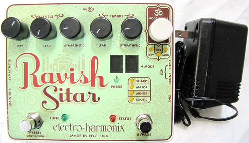 Electro-Harmonix Ravish Sitar pedal - green enclosure with included 9V power supply