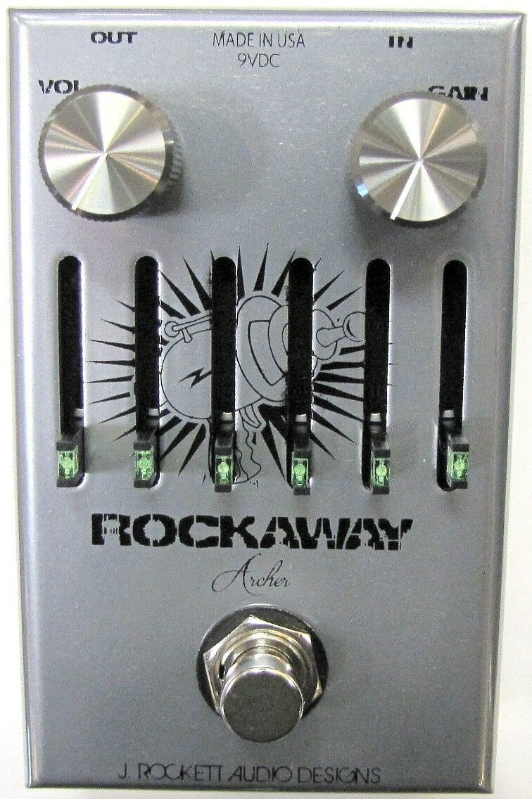 J Rockett Rockaway Archer overdrive EQ pedal - silver enclosure front view