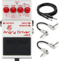 Boss JB-2 Angry Driver overdrive pedal — white enclosure with included cables
