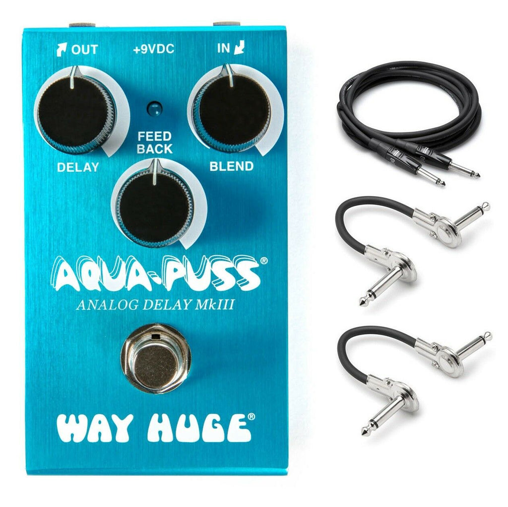 Way Huge WM71 Aqua-Puss analog delay with cables — teal enclosure front view