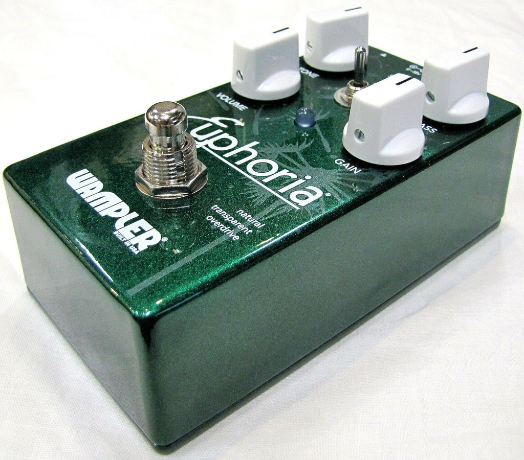 Wampler Euphoria green overdrive pedal angled view showing controls