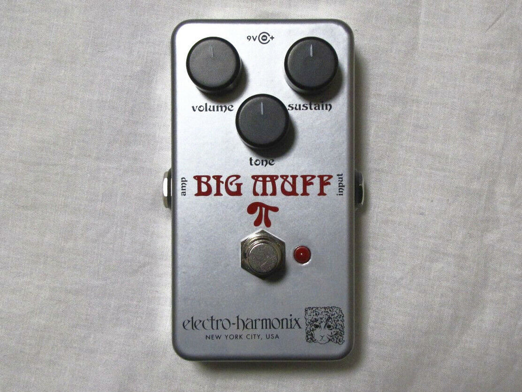 Electro-Harmonix Nano Rams Head Big Muff Pi fuzz pedal — silver enclosure with volume, sustain and tone knobs
