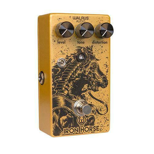 Walrus Audio Iron Horse V2 distortion — top knob detail, level tone and distortion controls