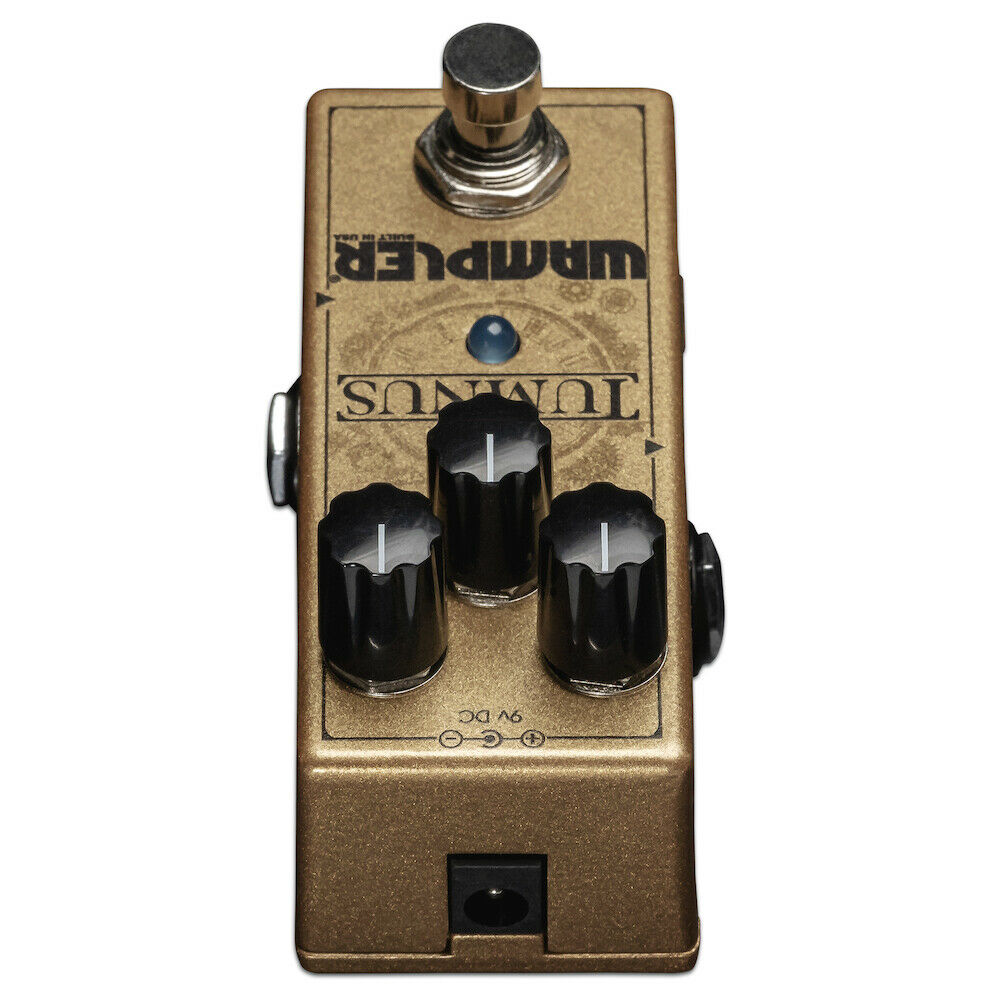 Wampler Tumnus gold mini overdrive pedal side view with jacks