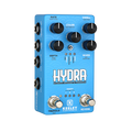 Keeley Hydra stereo reverb and tremolo guitar pedal — front view, blue enclosure