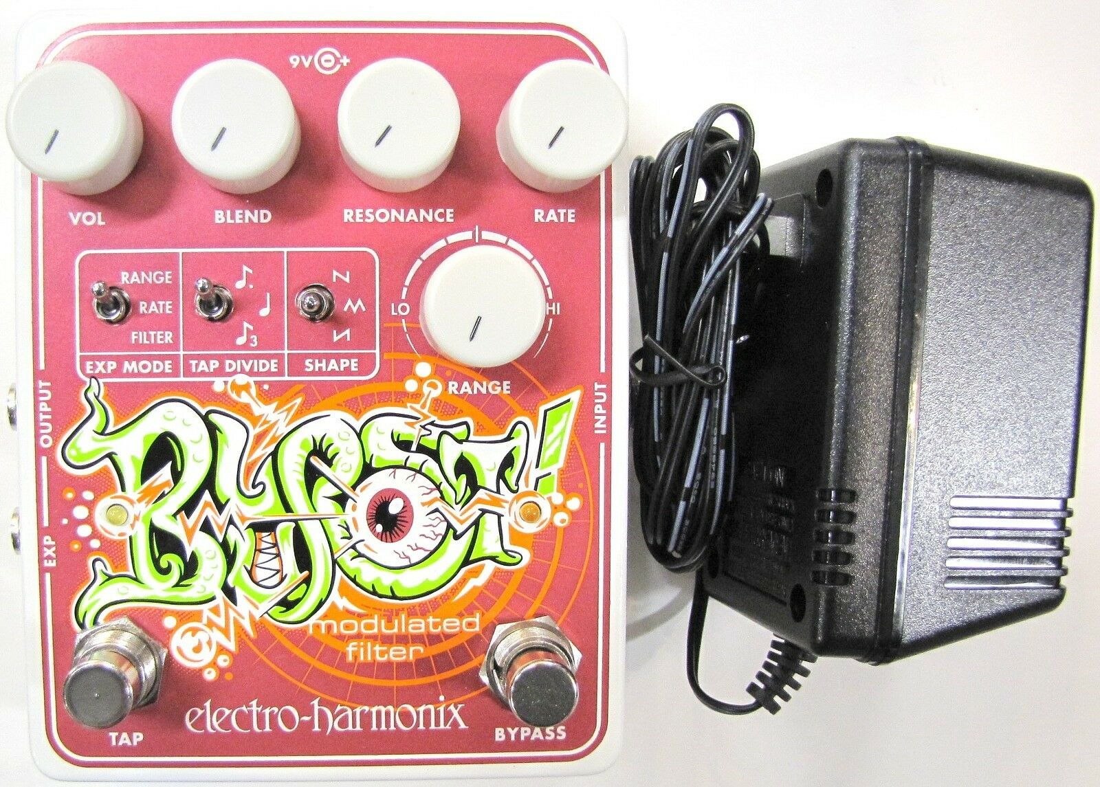 Electro-Harmonix Blurst modulated filter pedal — red top panel with included power supply