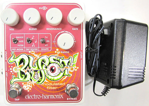 Electro-Harmonix Blurst modulated filter pedal — red top panel with included power supply