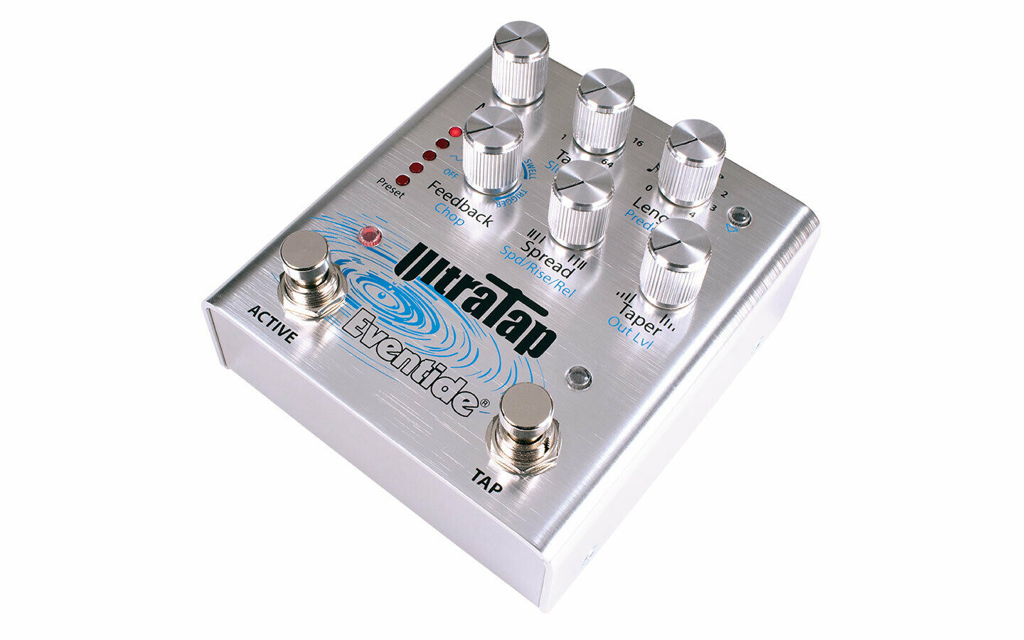 Eventide UltraTap multi-tap delay pedal — control knobs and footswitch detail