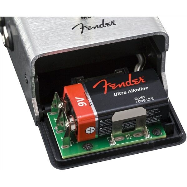 Fender Level Set Buffer pedal — silver enclosure detail view