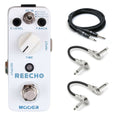 Mooer Reecho delay pedal — white enclosure with included cables