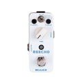 Mooer Reecho delay pedal — white enclosure, front view with Time knob and Analog/Real/Tape mode switch